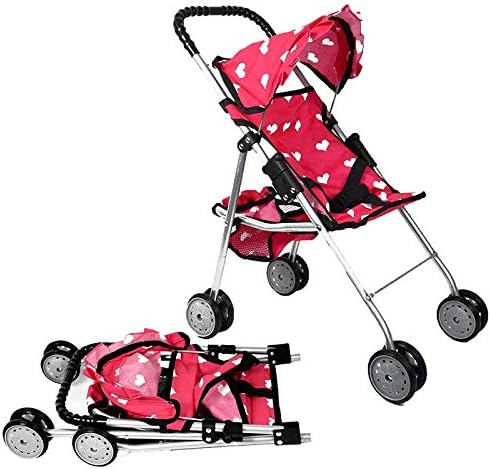 The New York Doll Collection My First Doll Stroller with Basket & Heart Design Foldable Doll Stroller, Pink - Image 5