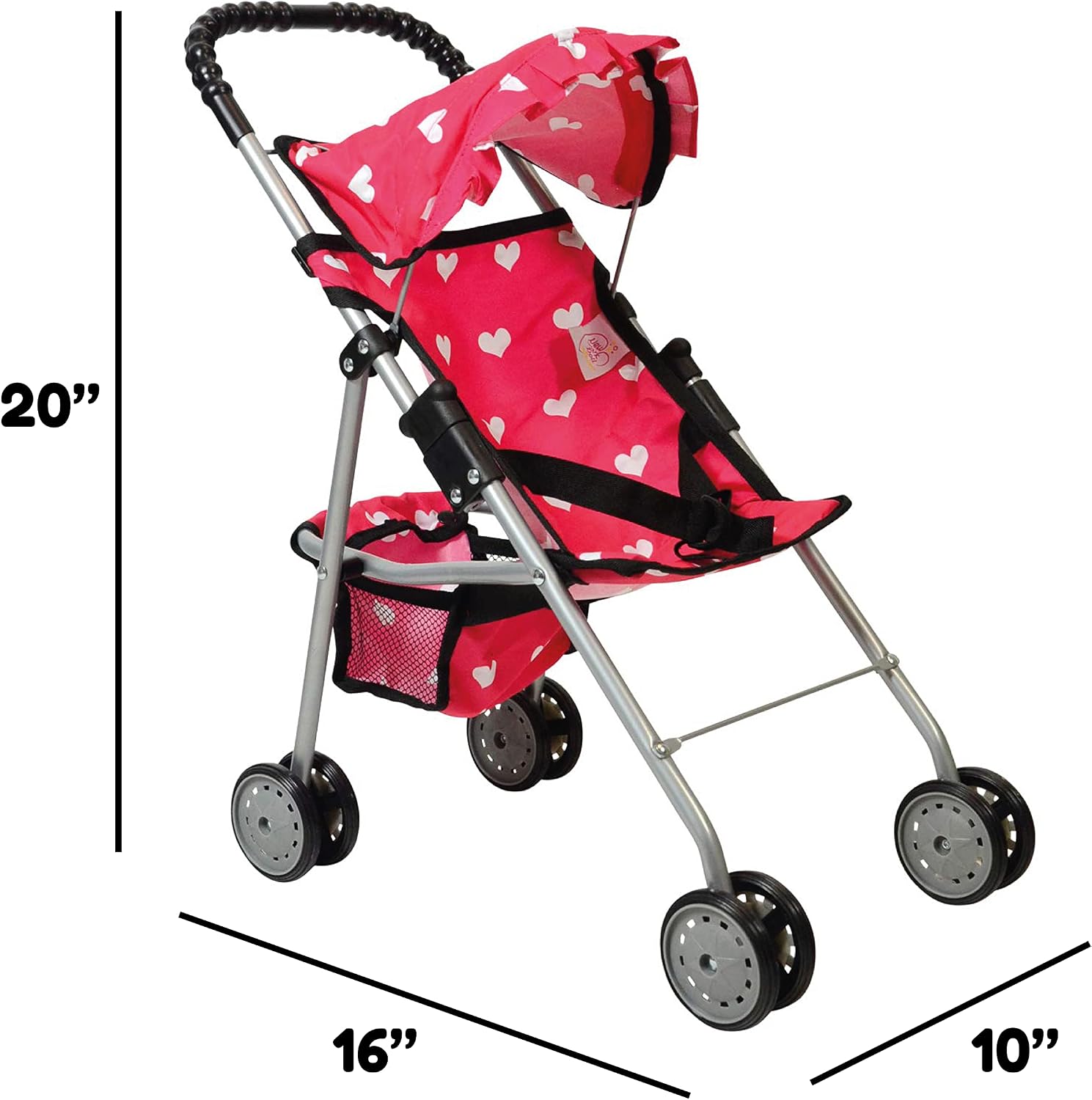 The New York Doll Collection My First Doll Stroller with Basket & Heart Design Foldable Doll Stroller, Pink - Image 7