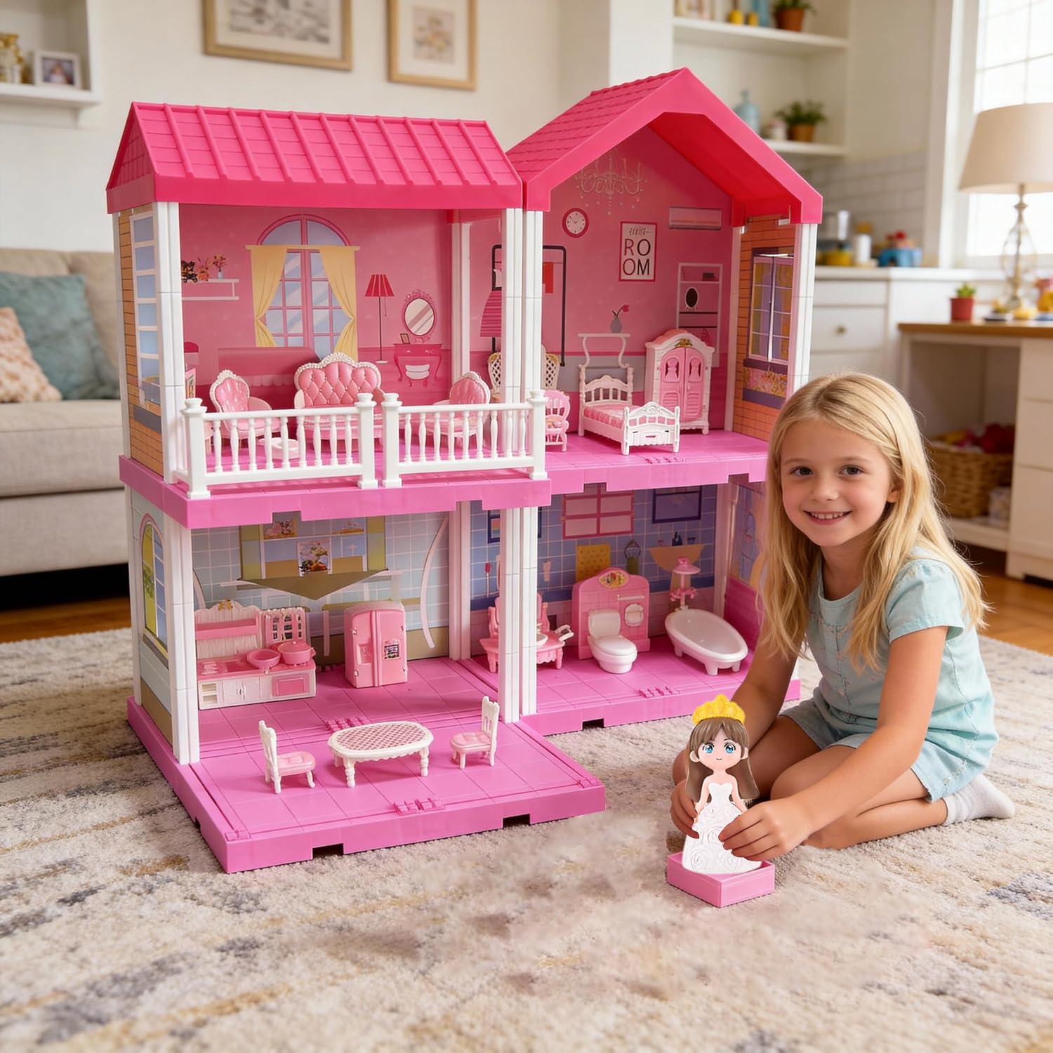 52 Pcs Dollhouse Furniture, Doll House Accessories and Furniture, Kitchen, Bedroom, Living Room, Bathroom Accessories, Miniature Dollhouse Accessories - Image 3