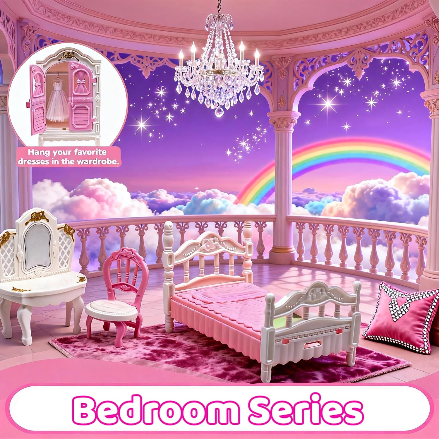 52 Pcs Dollhouse Furniture, Doll House Accessories and Furniture, Kitchen, Bedroom, Living Room, Bathroom Accessories, Miniature Dollhouse Accessories - Image 6