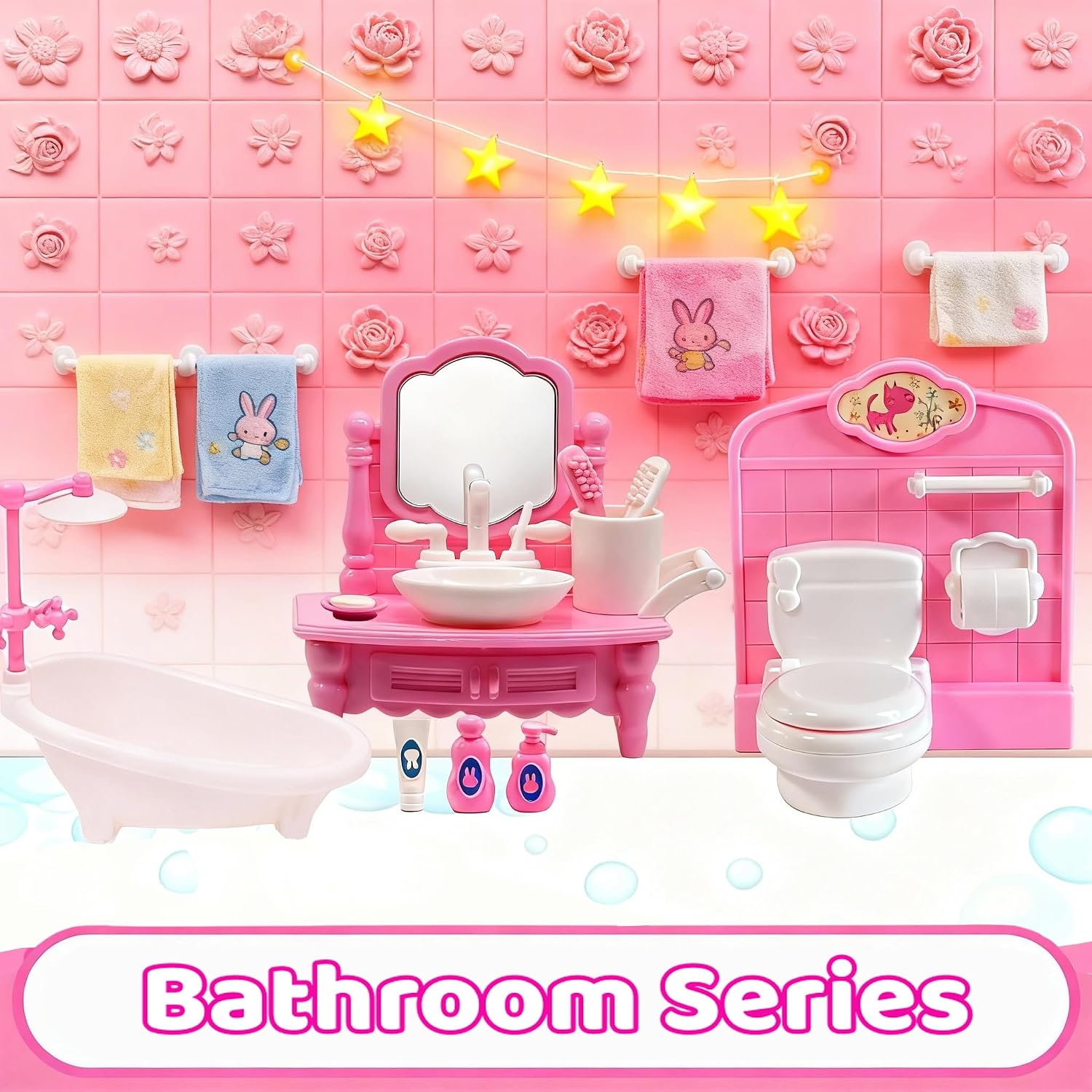52 Pcs Dollhouse Furniture, Doll House Accessories and Furniture, Kitchen, Bedroom, Living Room, Bathroom Accessories, Miniature Dollhouse Accessories - Image 7